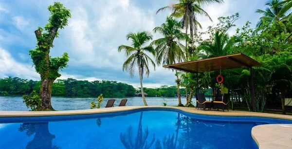Piscine de l'hotel manatus a Tortuguero. Lodge de categorie superieure